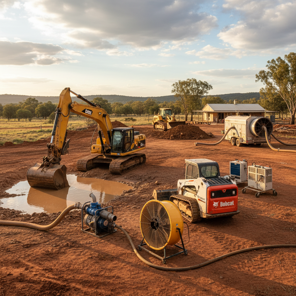 Essential Equipment for Australian Water Damage Restoration and Earthmoving Projects