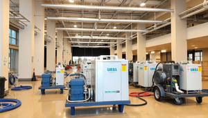 Water damage restoration equipment arranged in a commercial building