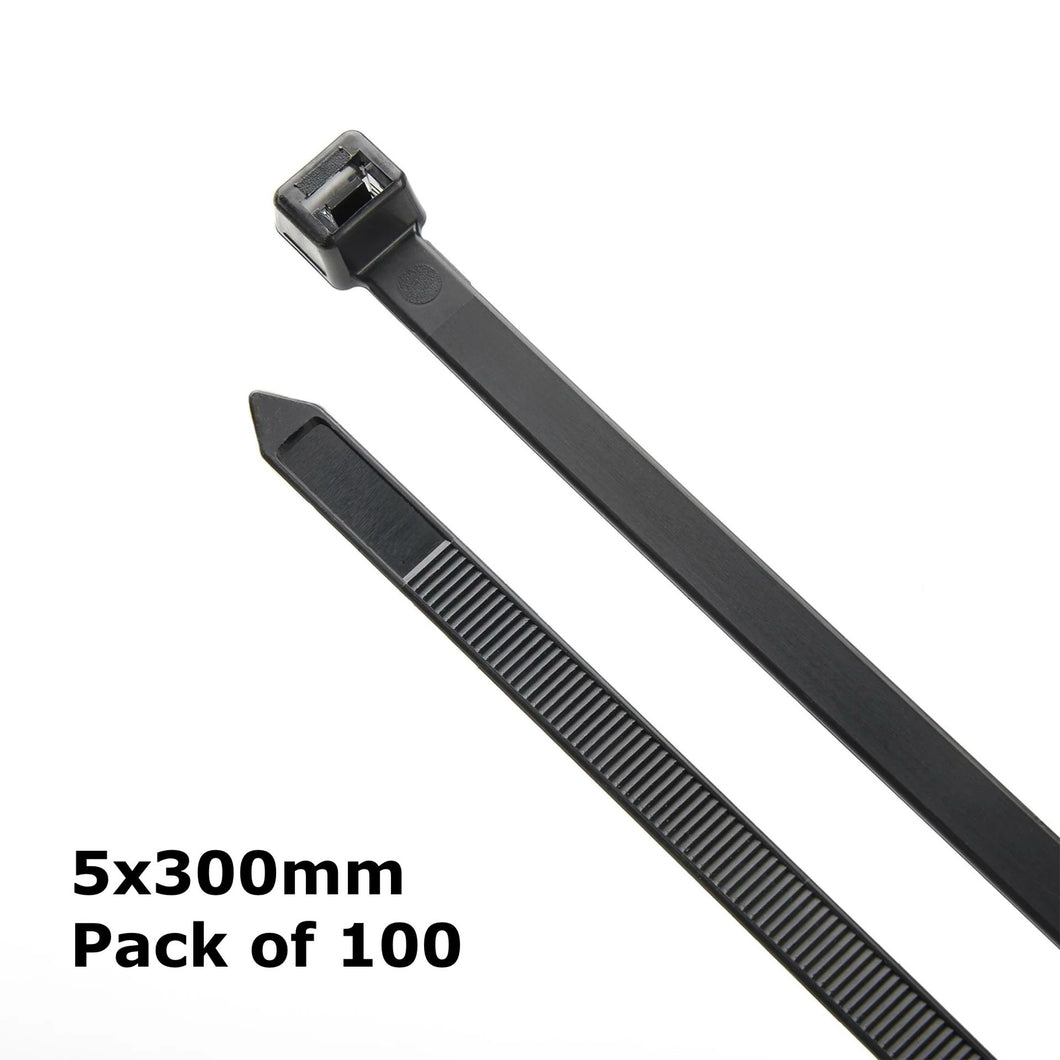 Thorair black Zip Ties pack of 100 measuring 5x300mm for cable management and securing items