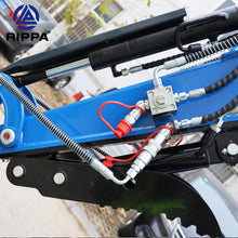 Close-up of hydraulic components on a Labadi Engineering Mini Excavator showcasing precision engineering