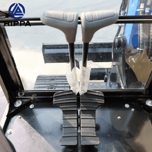 Control pedals inside a Labadi Engineering Mini Excavator cabin for precise operation and maneuverability