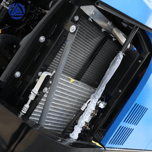 Detailed engine compartment of a Labadi Engineering Mini Excavator showing cooling system components