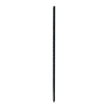 Black metal fence post with regularly spaced holes for easy fence attachment