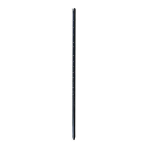 Black metal fence post with regularly spaced holes for easy fence attachment