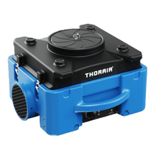 Thorair air scrubber with blue body and black top for industrial air filtration and clean air output